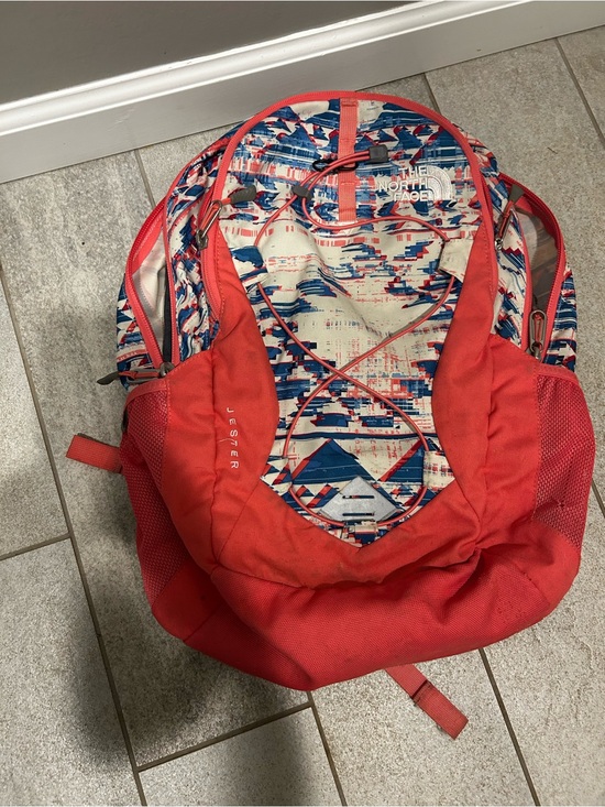 The North Face Handbags - The North Face Jester Backpack in Coral with Geometric Print